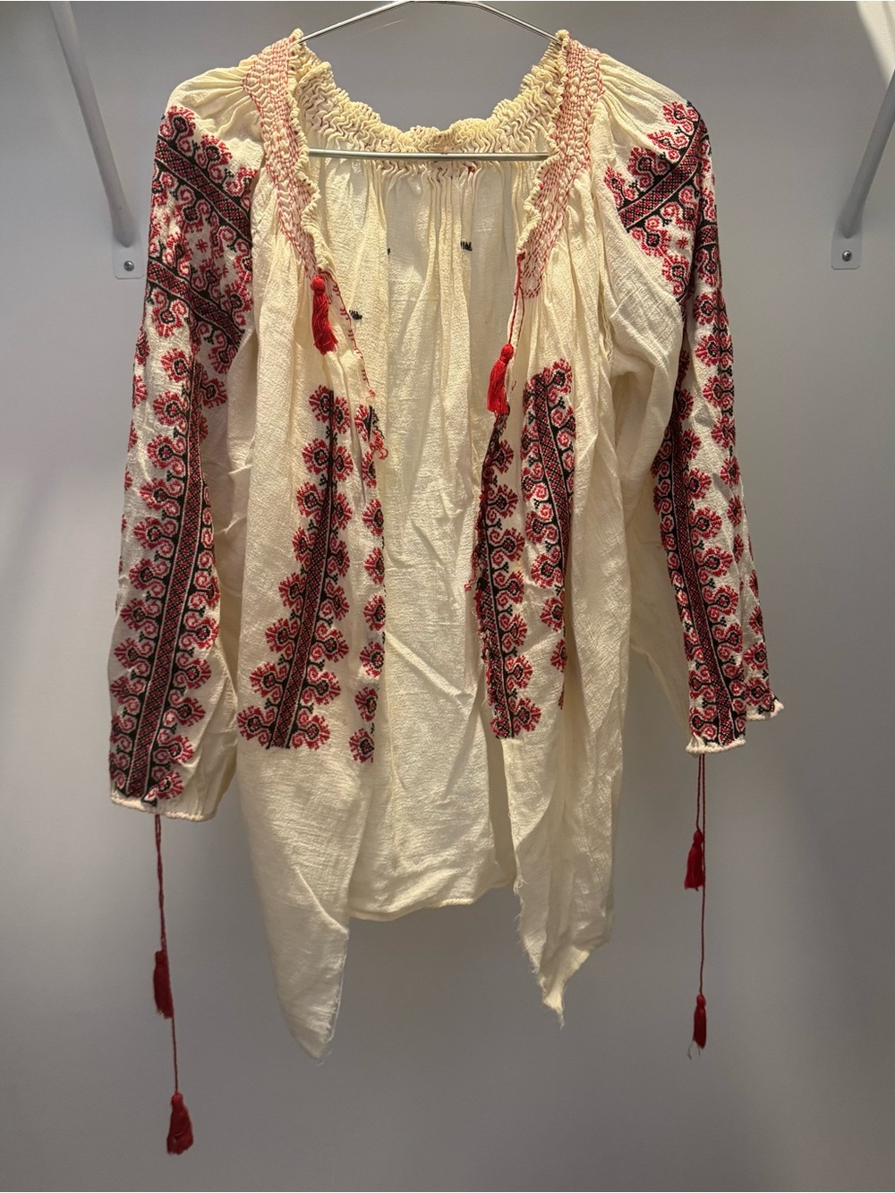 Antique 1930s Romanian Peasant Blouse IE Hand Embroidered Cotton Gauze Folk Top